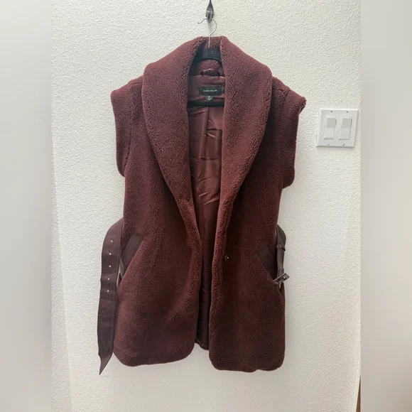 Karen Millen Deep Burgundy Teddy Sleeveless Belted Vest oversized 4 - Picture 9 of 12